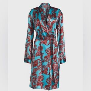 Paul Stuart Made on Madison Coral Motif Silk Robe size small